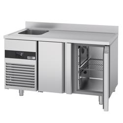 Soğutmalı tezgah PREMIUM - 1430x720mm - 2 kapılı, sol lavabolu - arka yükseltmeli - fanlı soğutma; otomatik defrost