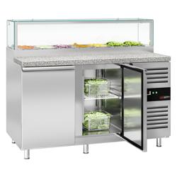 Saladette PREMIUM - 1510mm - 2 deuren - met glazen opzetvitrine voor 7x GN 1/3 - granieten werkblad