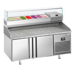 Table à pizza réfrigérée Premium PLUS – 1783 × 800 mm – avec 2 portes – vitrine réfrigérée incluse – 7 × GN 1/4