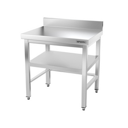 Table de travail en inox PREMIUM - 700x700mm - avec fond de base, rebord & contreventement	