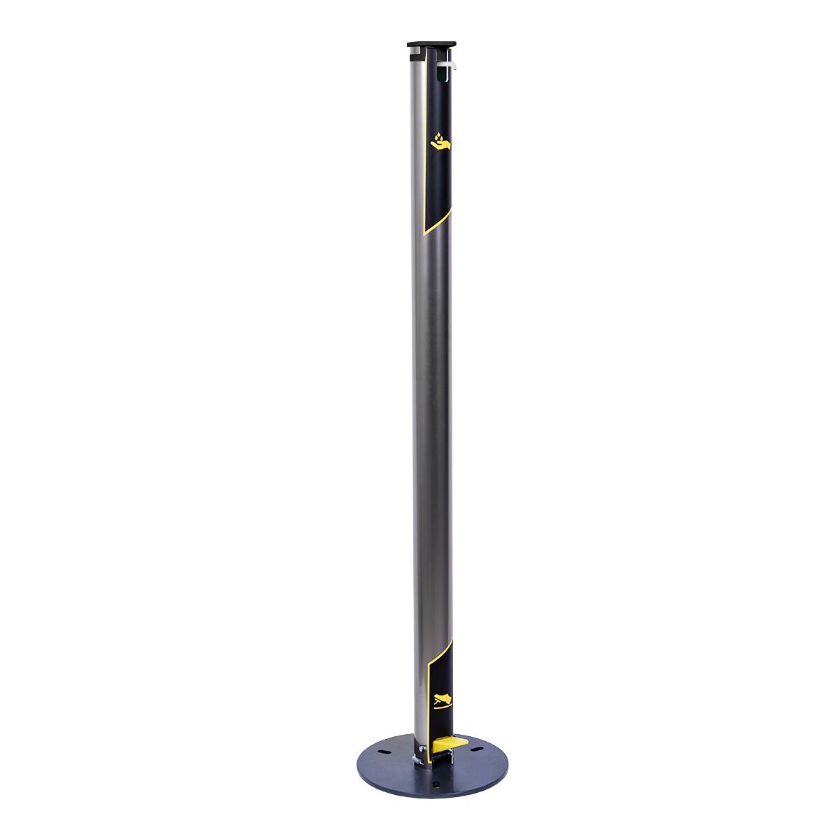 Distributeur de désinfectant - 1400ml - Aluminium - Aluminium - sur pied, commande au pied, compatible gel hydroalcoolique, manuel