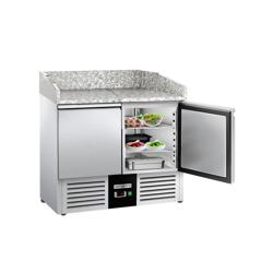 Masă rece saladetă / pizza PREMIUM - 0,9 x 0,7 m - cu 2 uși și blat din granit