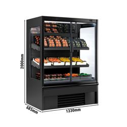 Supermarkt-Wandkoelmeubel - 1330mm - 370 liter - met 1 dubbelglas glazen draaideuren & 2 schappen - zwart - van +4 tot +6 °C