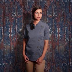 KARLOWSKY | Kortärmad kockjacka dam jeansstil - vintage svart - storlek: 42