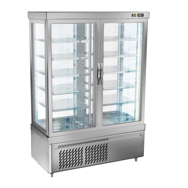 Vitrine réfrigérée 4 faces vitrées / Vitrine panoramique pour fromage – 935 litres – 1320 mm – 10 étagères – Argent