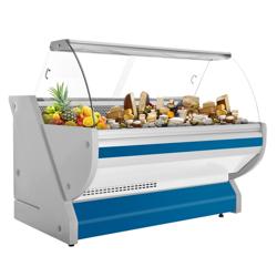 Koeltoonbank - 2025x1150mm - 400 liter - kleur blauw - gebogen ruit - granieten werkblad