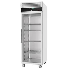 Armario frigorífico con puerta de cristal de acero inoxidable ECO - 1 puerta de cristal - con 3 Rack de almacenamiento y 3 pares de Rieles de acero - ventilado; R290; desescarche automático; ruedas; cerradura con llave; AISI 430