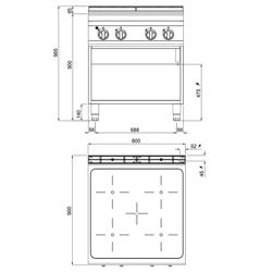 Réchaud vitrocéramique à poser - 16kW - 4 foyers infrarouges - sur placard ouvert