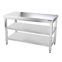 Työpöytä PREMIUM ruostumattomasta teräksestä - 1500x600mm - perushyllyllä ja välihyllyllä