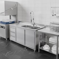 Lavello armadiato - 1800x600mm - con 3 cassetti e 2 vasche a destra