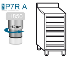 Armoire à tiroirs PREMIUM avec 7 tiroirs pour boules de pâte à pizza & rebord - 700x500mm	