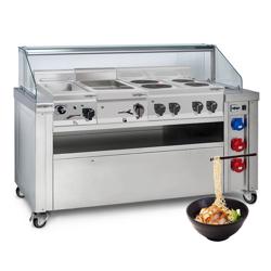 Station de cuisson mobile - 1600x850 mm - Hauteur : 1170 mm - incl. cuiseur à pâtes, cuisinière électrique et bain-marie        