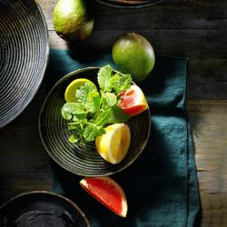 (6 pieces) Stoneware Metallic Deep Bowl Plate Ø260 mm PREMIUM – Green - Ribbed Texture