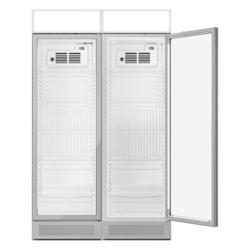 (2 pcs) Vitrine réfrigérée à boissons - 1190mm - 345 L - porte vitrée sans cadre - 2 portes vitrées - avec caisson lumineux - éclairage LED - affichage digital de la température - Gris - +2 à +10 °C