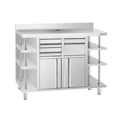Tavolo armadiato   - per macchina da caffè - 1500x600 mm - con battifiltro, 2 cassetti, 2 ante e alzatina