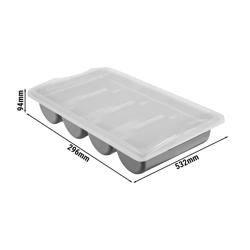 Evőeszköztartó tálca - 4 rekeszes - 537x301x120 mm - polipropilén (PP) - szürke - egyéb: fedéllel