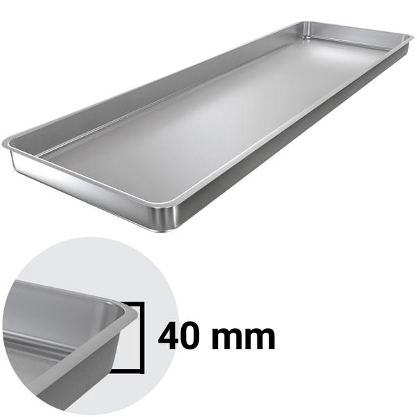 Paslanmaz çelik teşhir/teşhir tepsisi - kenarlı - 800x250x40 mm