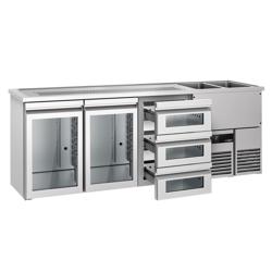 Barkoelkast PREMIUM - 2500x700mm - 2 glazen deuren & 3 laden