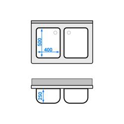 RVS spoeltafel ECO - 1000x700mm - met onderblad - met 2 spoelbakken midden