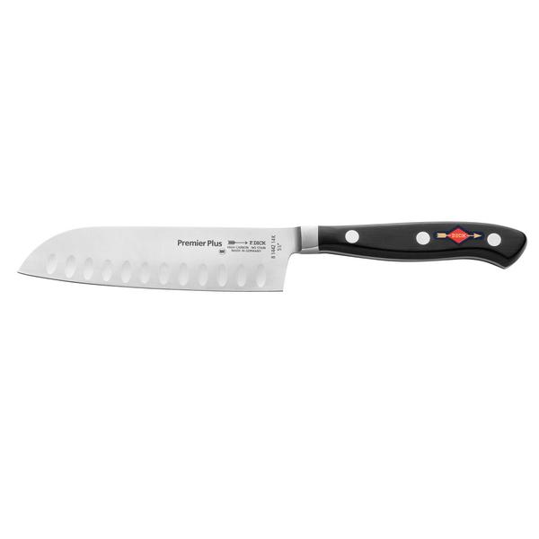 F. DICK | Premier Plus Santoku Chef's Knife – Granton Edge - 14 cm - X50CrMoV15 - Black/Silver Handle