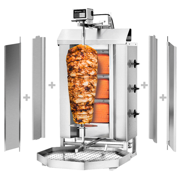 Plinski doner/gyros roštilj - 3 plamenika - Maks. 40 kg - Uklj. 2 zaštitne ploče & krilna vrata 