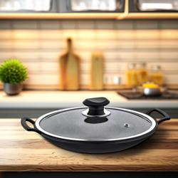 Professional Wok Pan with Glass Lid – Ø30 cm - Non-Stick - All Hobs incl. Induction