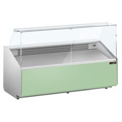 Vitrină frigorifică orizontală - 2506x979 mm - 512 L - panou frontal hellgrün - spate cu 4 uși - cu 1 raft - geam frontal drept