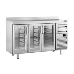 Mesa com estrutura de refrigeração para bar com 3 portas em vidros e 2 gavetas