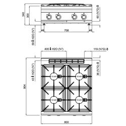 Gazlı ocak - 4 brülörlü - 40 kW - yüksek performanslı model