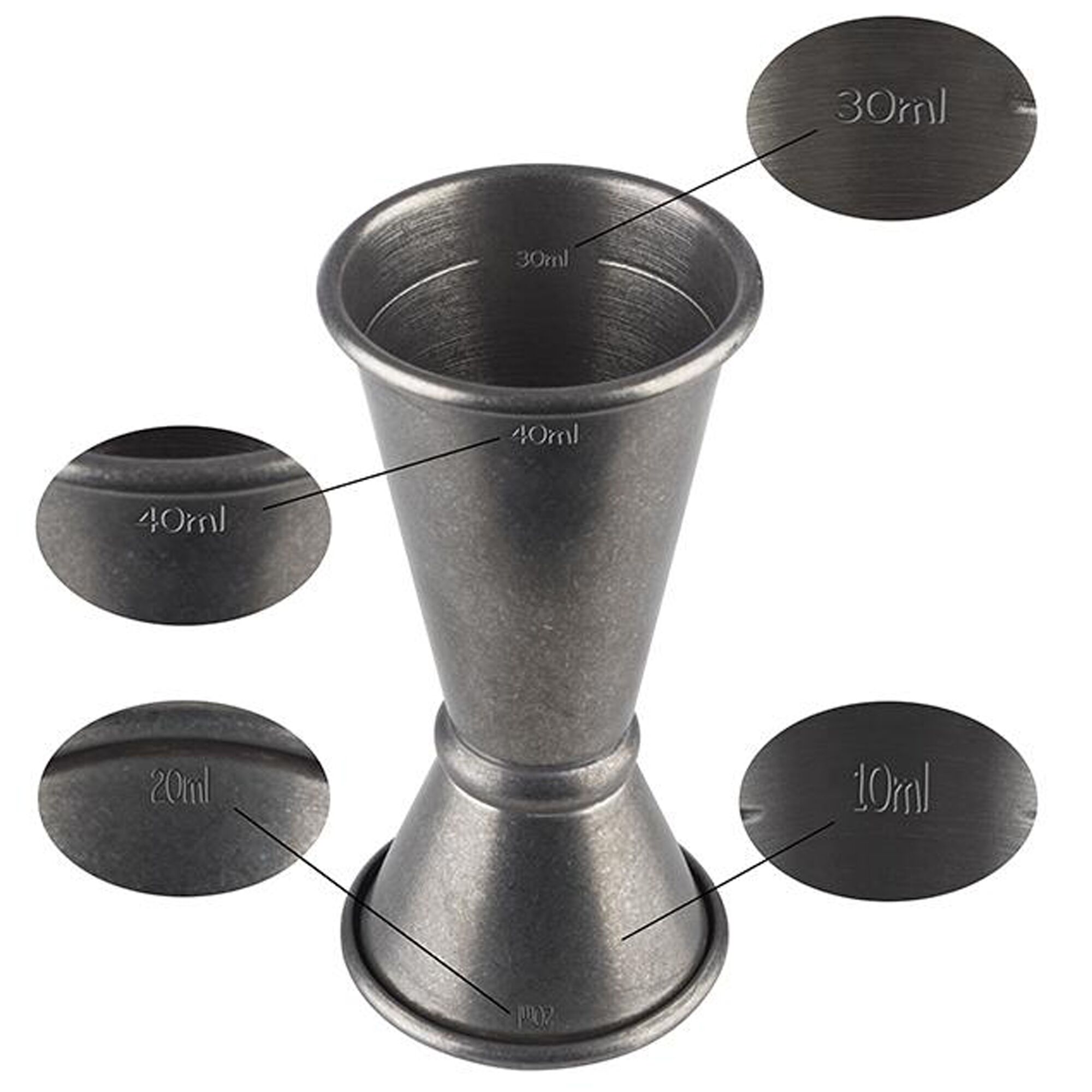 (6 pcs) Jigger double - acier inoxydable - 2cl/4cl (20/40 ml) - avec repère(s) 1cl/3cl