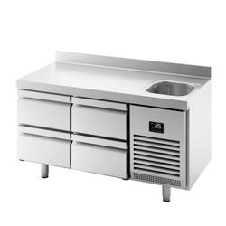 Koelwerkbank PREMIUM PLUS - 1468x600mm - 250 liter - met 1 spoelbak - met 4 lades - opstand