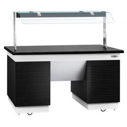 Black Refrigerated Buffet Counter with Cooling Plate – 1600 mm – Glass Sneeze Guard, Shelf, Castors & Feet