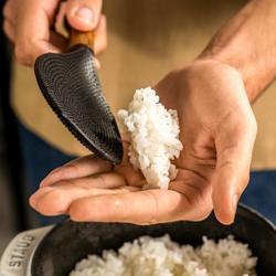 STAUB | Rice Serving Spoon – Silicone Head - Acacia Wood Handle - Non-Stick Safe - 22 cm - Black