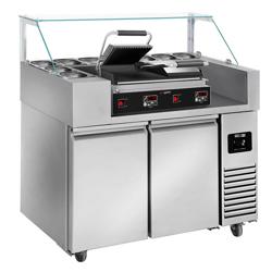 Mesa de preparación - 1,21 x 0,7 m - con 2 puertas - incl. parrilla de contacto