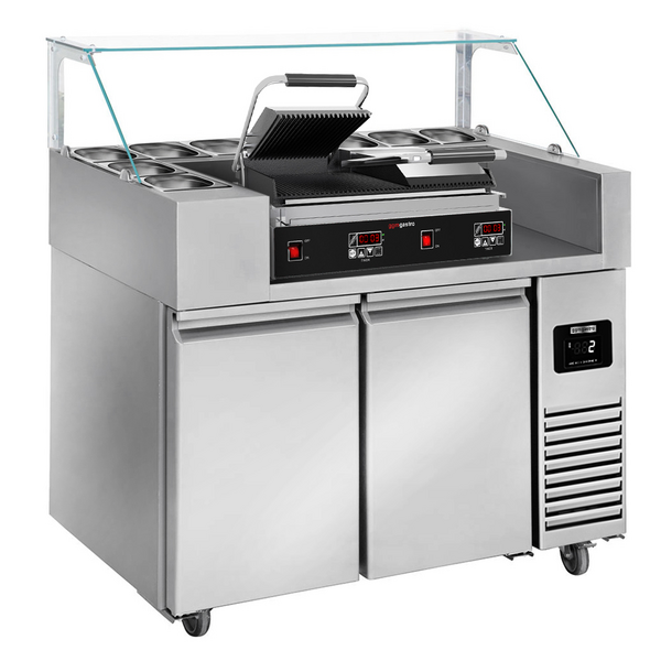 Voorbereidingstafel - 1210mm - 2 deuren - voor 9x GN 1/6 - incl. contactgrill