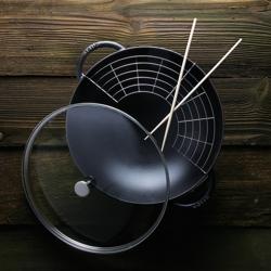 STAUB | SPECIALITIES - Wok con coperchio in vetro - Ø 370mm - Ghisa - Nero