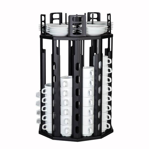 Kop- en schoteldispenser - roterend - Zwart - Rvs - Opbouwmodel