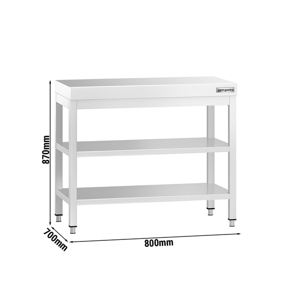 Paslanmaz Çelik Çalışma Tezgahı PREMIUM- 800x700mm  - Alt Raflı,  Ara Raflı