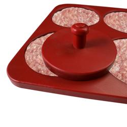 Presă pentru hamburger - 6 dimensiuni - plastic - mare - Ø 120 mm - Ø 120 mm - Ø 120 mm - netedă - roșu - 6 orificii - 175 g
