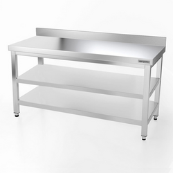 Worktable PREMIUM stainless steel - 1600x800mm - with undershelf, upstand & intermediate shelf