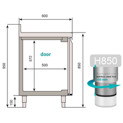 Koelwerkbank Premium PLUS - 1960x600mm - met 1 deur & 4 laden & met achterwand