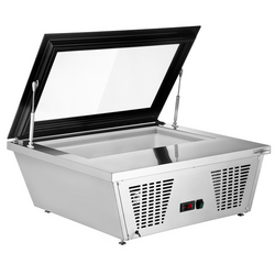 Tafelmodel ijsvitrine - 870mm - Statisch - voor 4x 5 liter ijscontainers - rechte deksel - Deksel opening naar bedieningszijde