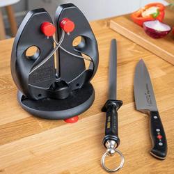 F. DICK | Rapid Steel Action Knife Sharpener – 3 sharpening rods - with base plate - black