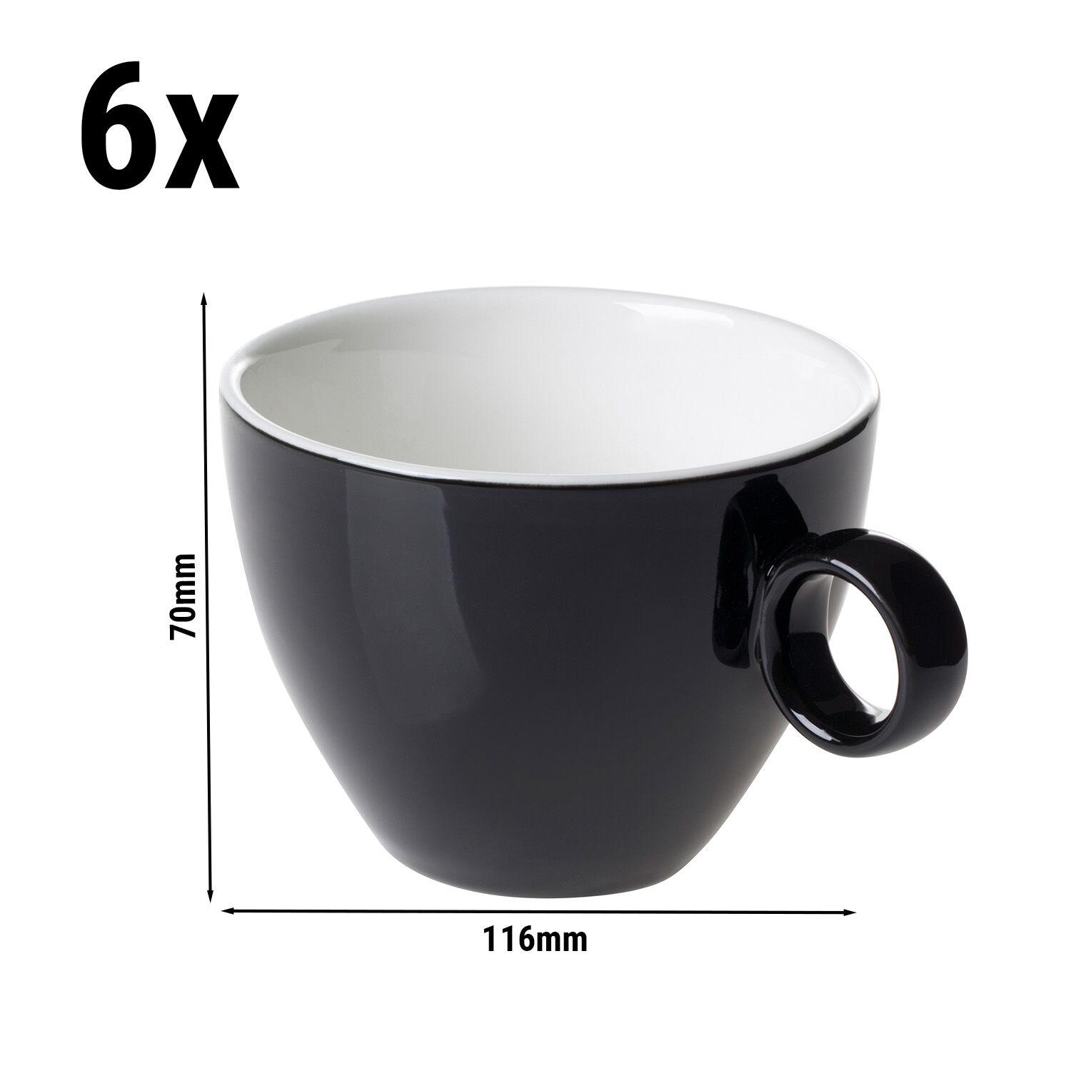 (6 pièces) BART COLOUR CAFE – Tasse à cappuccino – 230 ml – Noir
