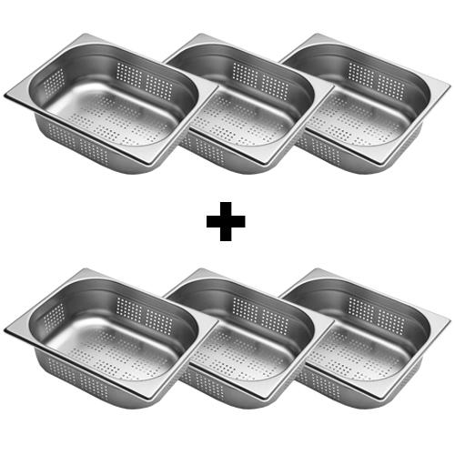 (6 pieces) Gastronorm Container - 1/2 - Stainless Steel - Perforated - 100 mm