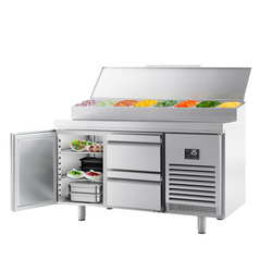 میز یخچالی آماده سازی - 1468*600 میلی متر - یک 8xGN 1/4 درب و دو کشو - ویترین استیل