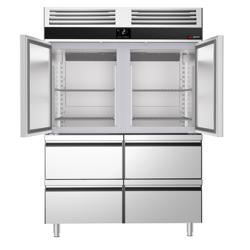 Upright Fridge Stainless steel PREMIUM - GN 2/1 - 1400L - with 2 half doors & 4 drawers