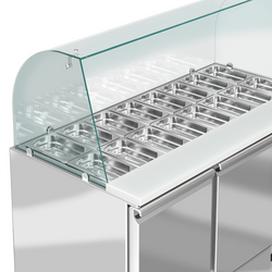 Saladette ECO - 1368mm - 3 deuren - met hoge glazen opzetstuk voor 4x GN 1/1