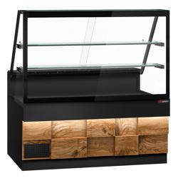 Vitrină frigorifică orizontală - 1,6m - cu iluminare LED, 2 rafturi si fațadă de lemn - Granit negru