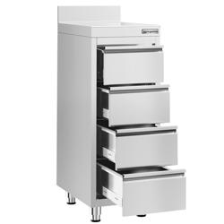 Zásuvková skříň PREMIUM - nerezová ocel - 4 zásuvky - se zadním lemem - 400 x 600 mm